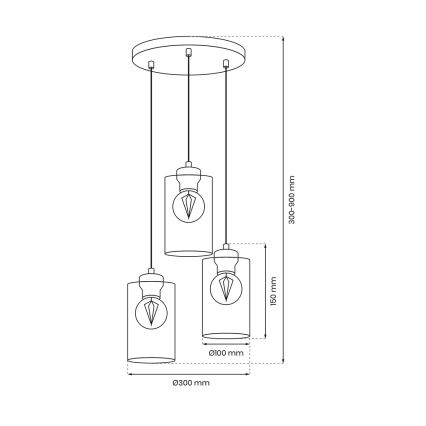 Luster na sajli CHIC 3xE27/60W/230V crna/siva