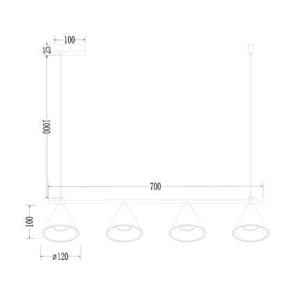 Luster na sajli CONE 4xGU10/10W/230V zlatna/crna