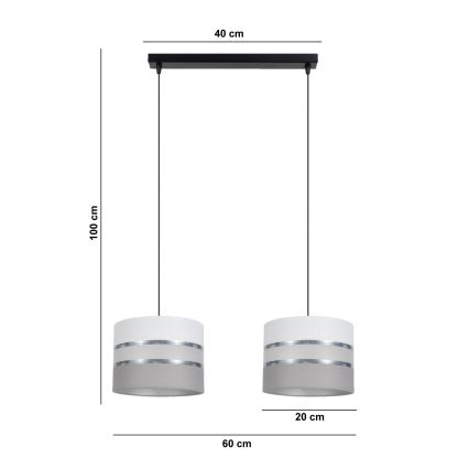 Luster na sajli CORAL 2xE27/60W/230V bijela/siva