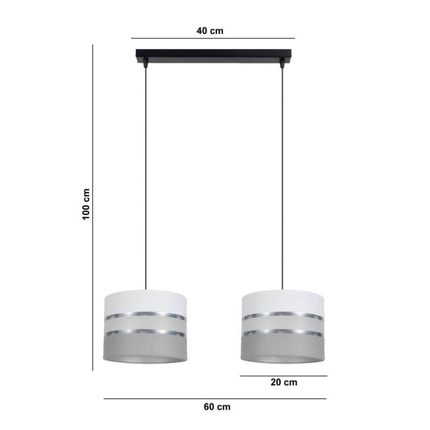 Luster na sajli CORAL 2xE27/60W/230V bijela/siva