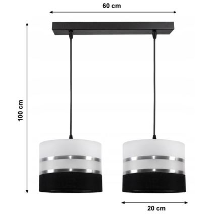 Luster na sajli CORAL 2xE27/60W/230V crno-bijela