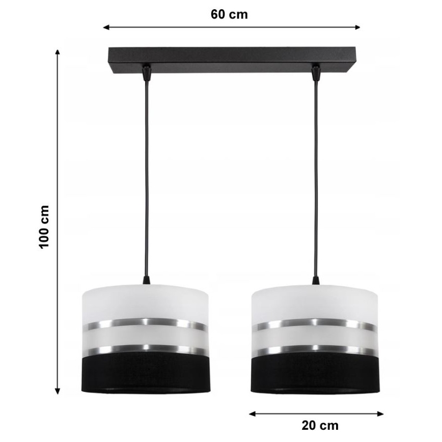 Luster na sajli CORAL 2xE27/60W/230V crno-bijela