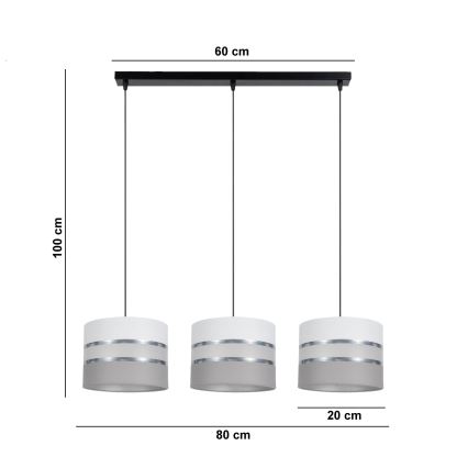 Luster na sajli CORAL 3xE27/60W/230V bijela/siva