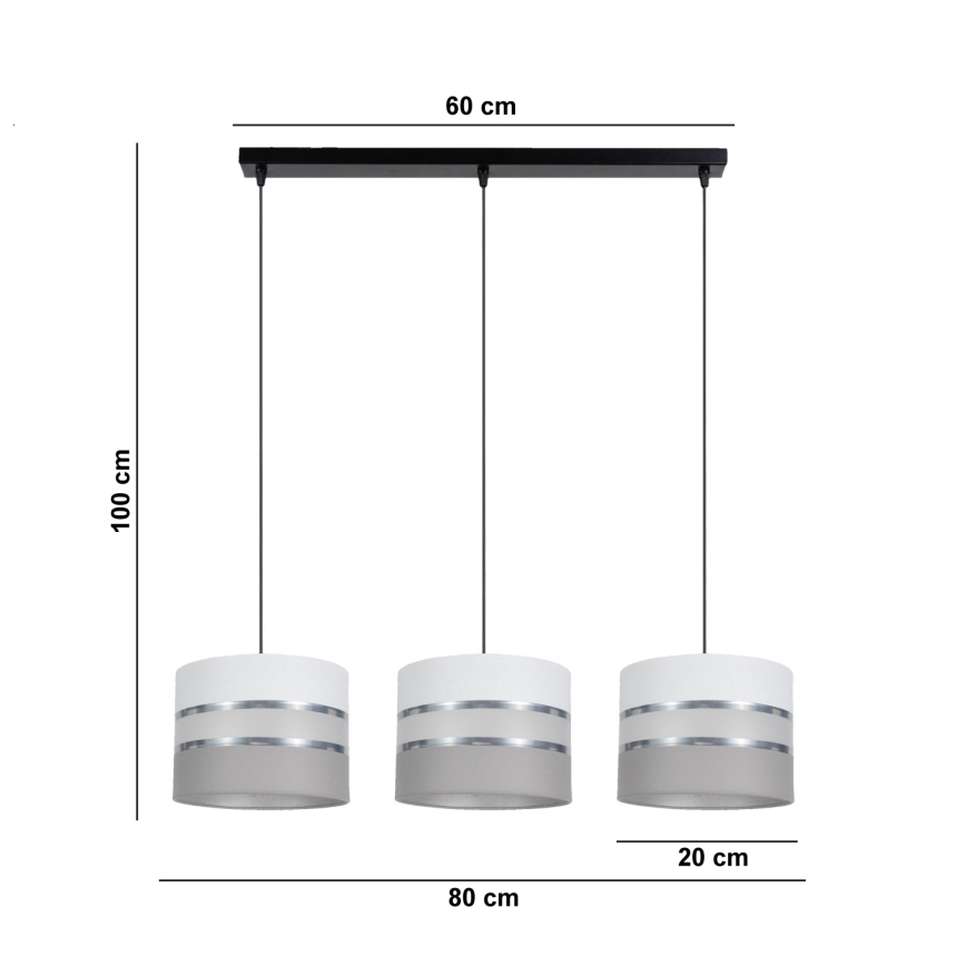 Luster na sajli CORAL 3xE27/60W/230V bijela/siva