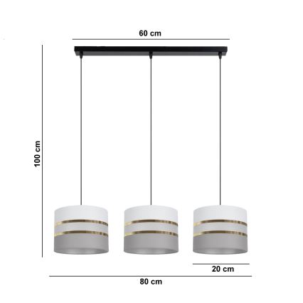 Luster na sajli CORAL 3xE27/60W/230V bijela/siva