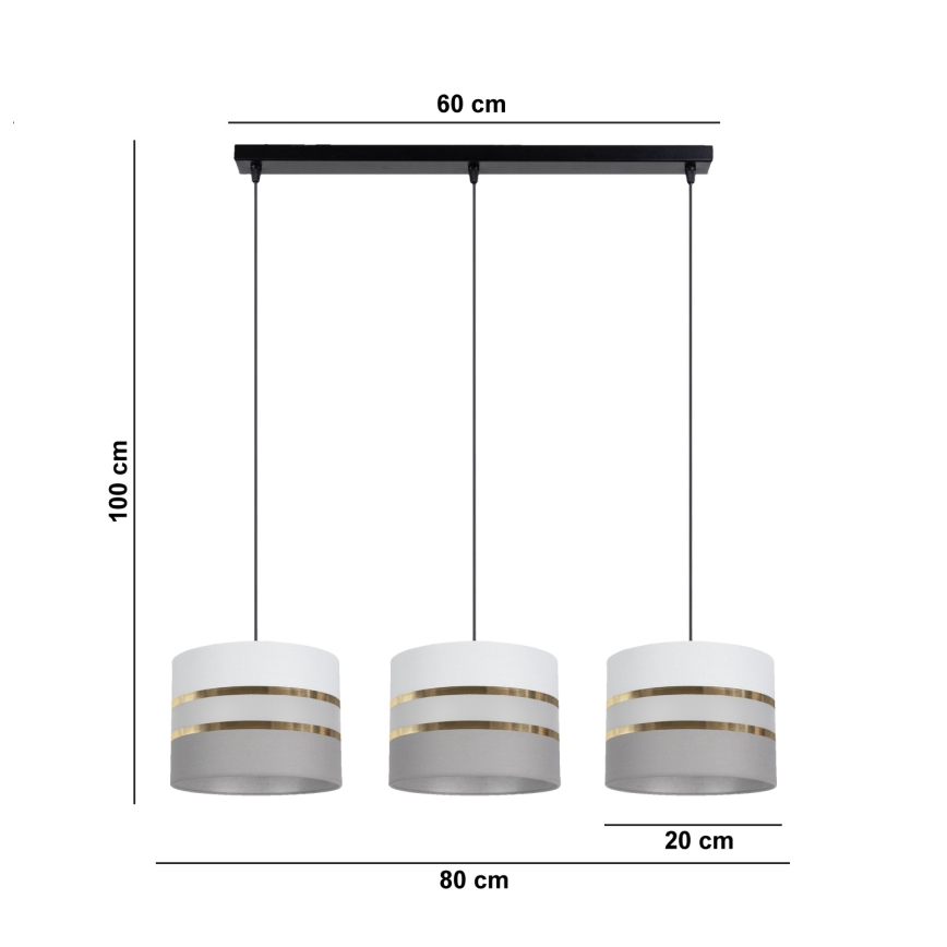 Luster na sajli CORAL 3xE27/60W/230V bijela/siva