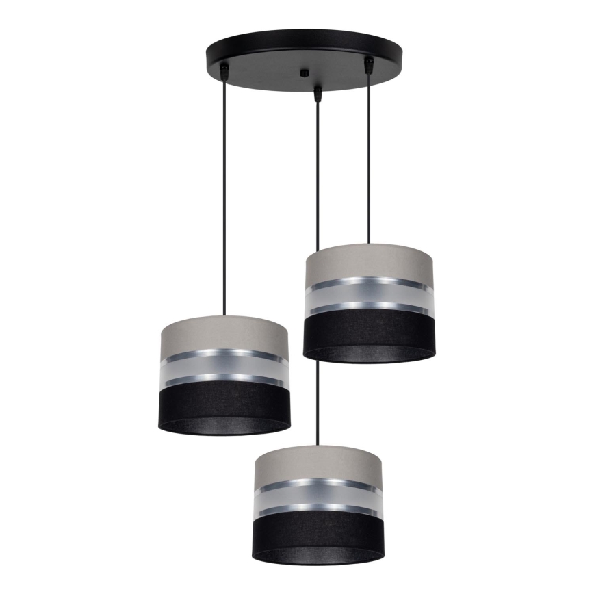 Luster na sajli CORAL 3xE27/60W/230V crna/siva/mat krom pr. 45 cm