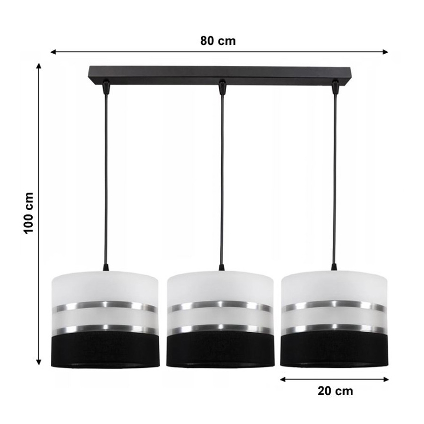 Luster na sajli CORAL 3xE27/60W/230V crno-bijela