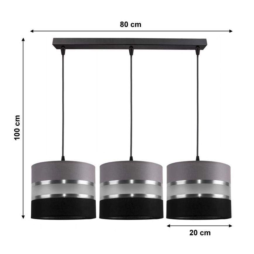 Luster na sajli CORAL 3xE27/60W/230V crno siva