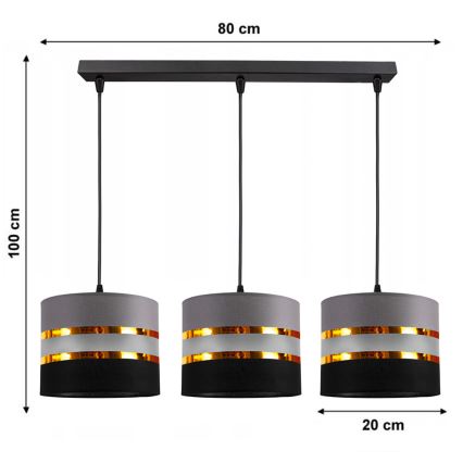 Luster na sajli CORAL 3xE27/60W/230V crno siva