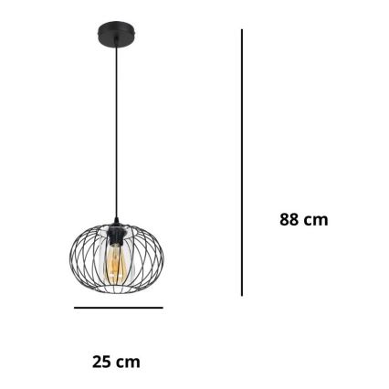 Luster na sajli CORRINI 1xE27/60W/230V pr. 25 cm crna/prozirna