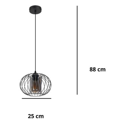 Luster na sajli CORRINI 1xE27/60W/230V pr. 25 cm crna/siva