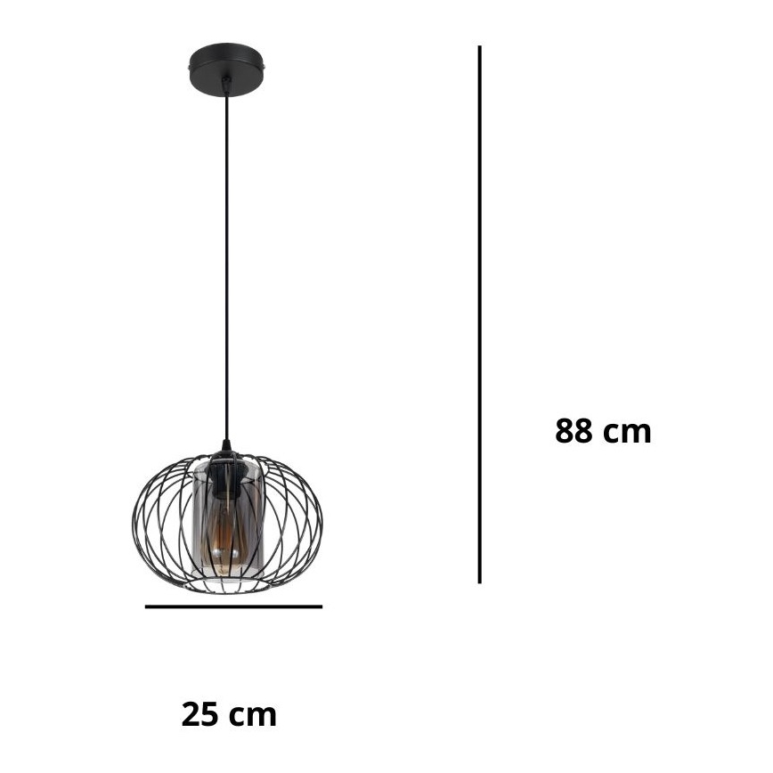 Luster na sajli CORRINI 1xE27/60W/230V pr. 25 cm crna/siva
