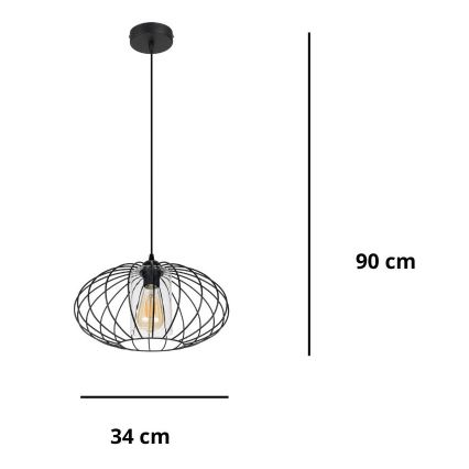 Luster na sajli CORRINI 1xE27/60W/230V pr. 34 cm crna/prozirna