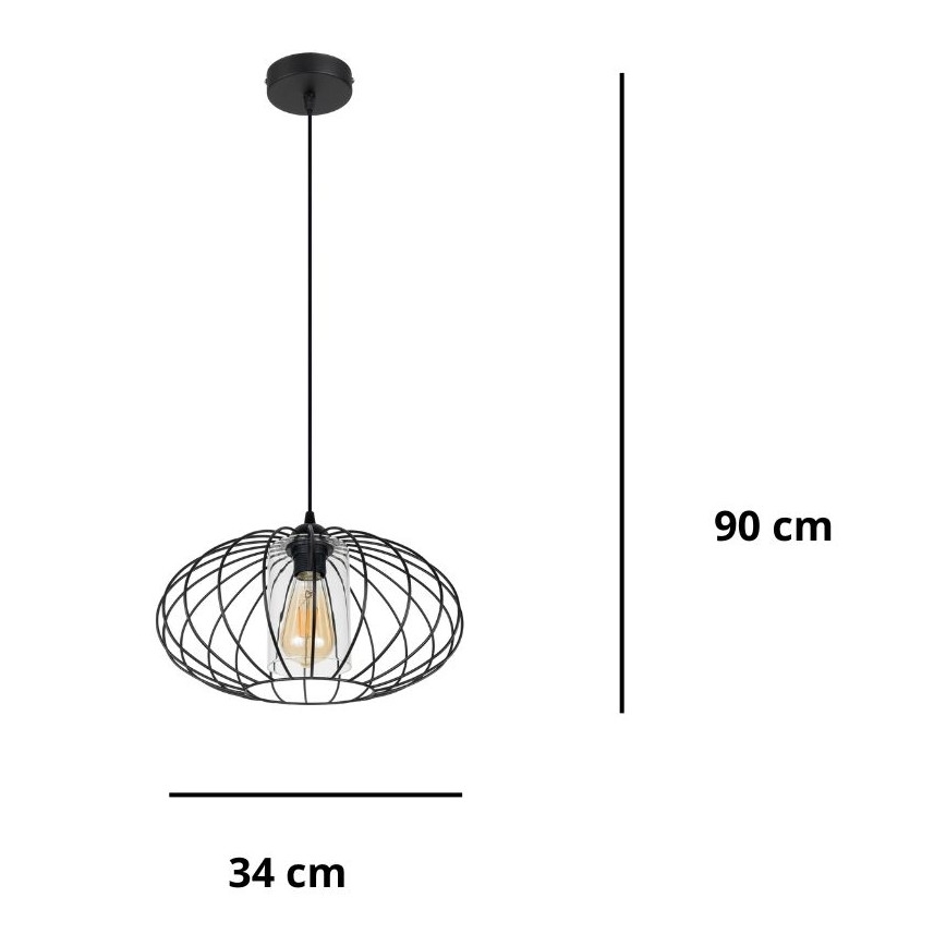 Luster na sajli CORRINI 1xE27/60W/230V pr. 34 cm crna/prozirna