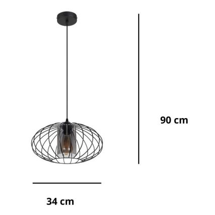 Luster na sajli CORRINI 1xE27/60W/230V pr. 34 cm crna/siva