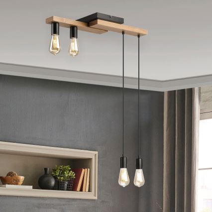 Luster na sajli CORTINA 4xE27/15W/230V crna/hrast