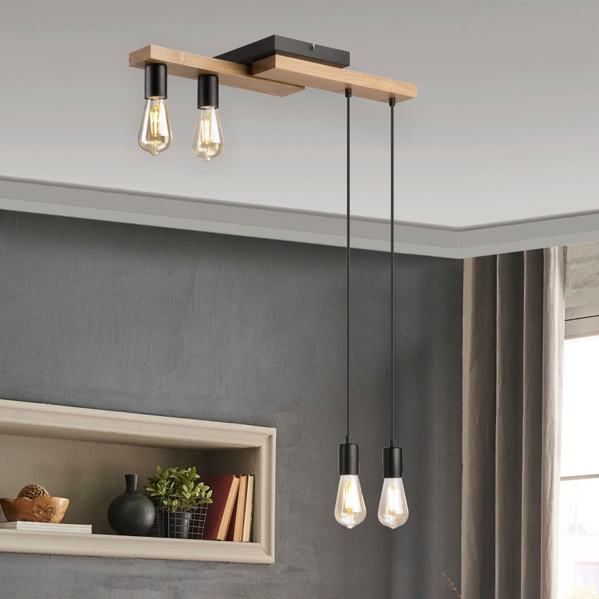 Luster na sajli CORTINA 4xE27/15W/230V crna/hrast