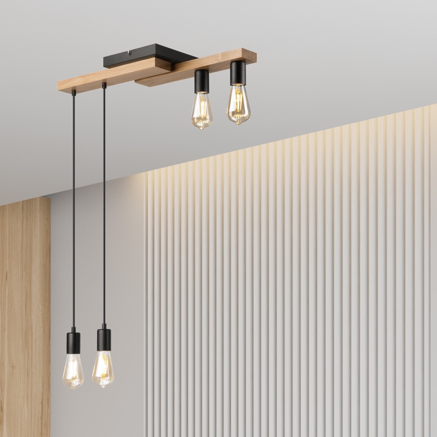 Luster na sajli CORTINA 4xE27/15W/230V crna/hrast
