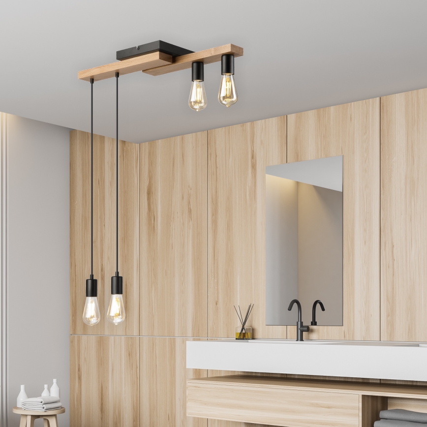Luster na sajli CORTINA 4xE27/15W/230V crna/hrast