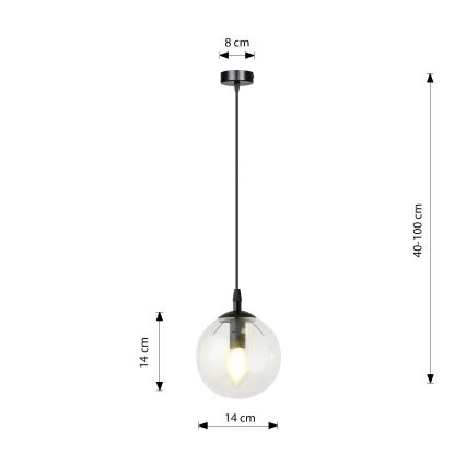 Luster na sajli COSMO 1xE14/10W/230V pr. 14 cm crna/prozirna