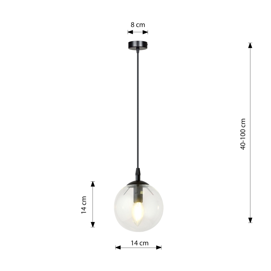 Luster na sajli COSMO 1xE14/10W/230V pr. 14 cm crna/prozirna