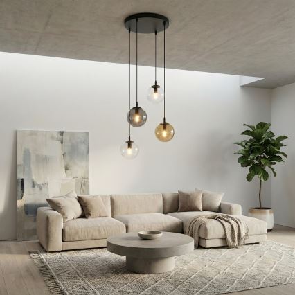 Luster na sajli COSMO 4xE14/10W/230V pr. 40 cm crna/siva/bež/prozirna