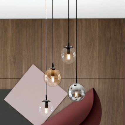 Luster na sajli COSMO 4xE14/10W/230V pr. 40 cm crna/siva/bež/prozirna