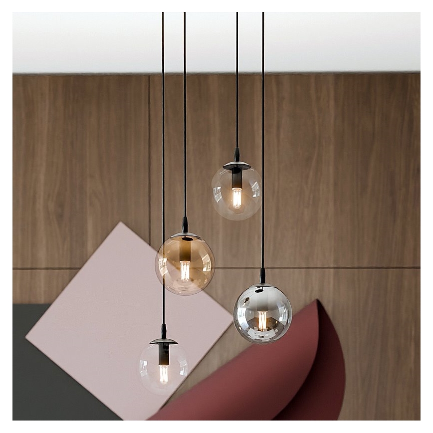 Luster na sajli COSMO 4xE14/10W/230V pr. 40 cm crna/siva/bež/prozirna