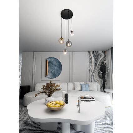 Luster na sajli COSMO 4xE14/10W/230V pr. 40 cm crna/siva/bež/prozirna