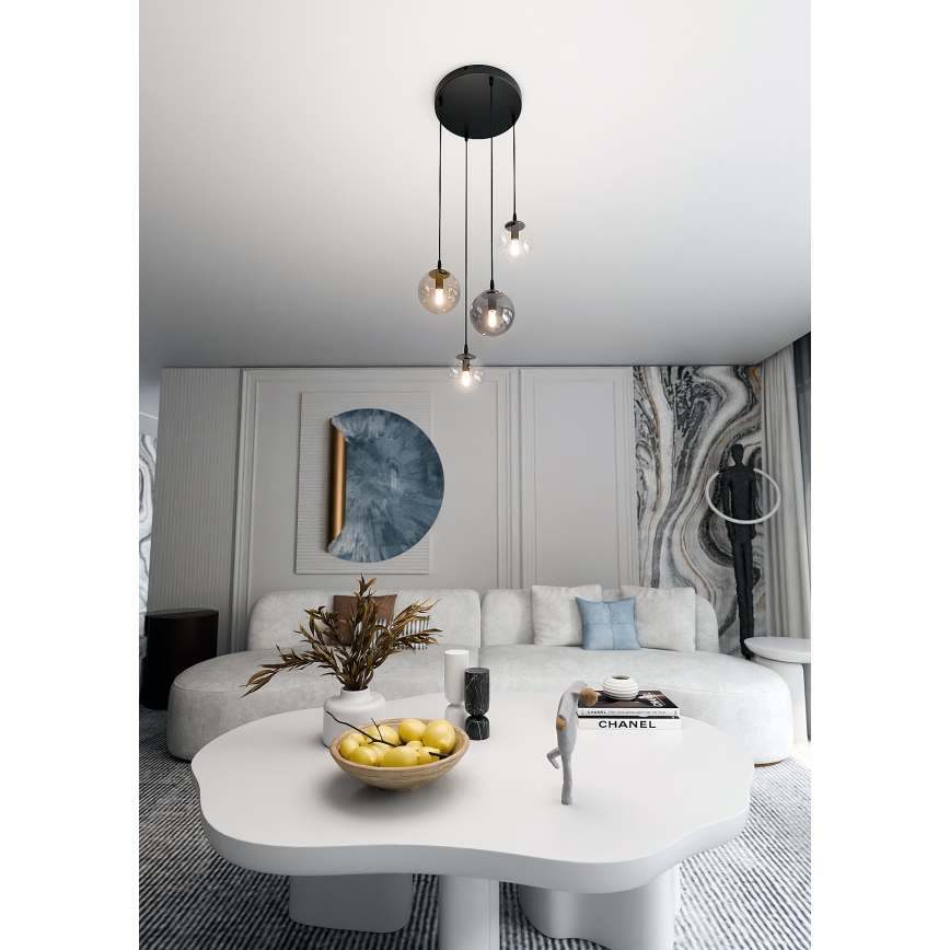 Luster na sajli COSMO 4xE14/10W/230V pr. 40 cm crna/siva/bež/prozirna