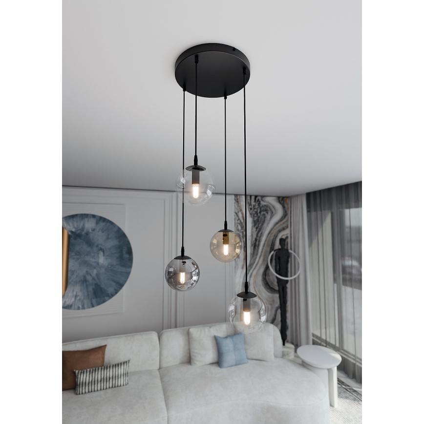 Luster na sajli COSMO 4xE14/10W/230V pr. 40 cm crna/siva/bež/prozirna