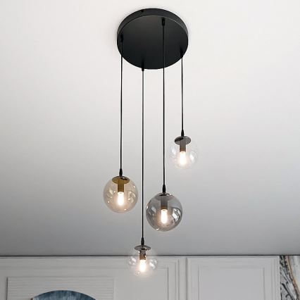 Luster na sajli COSMO 4xE14/10W/230V pr. 40 cm crna/siva/bež/prozirna