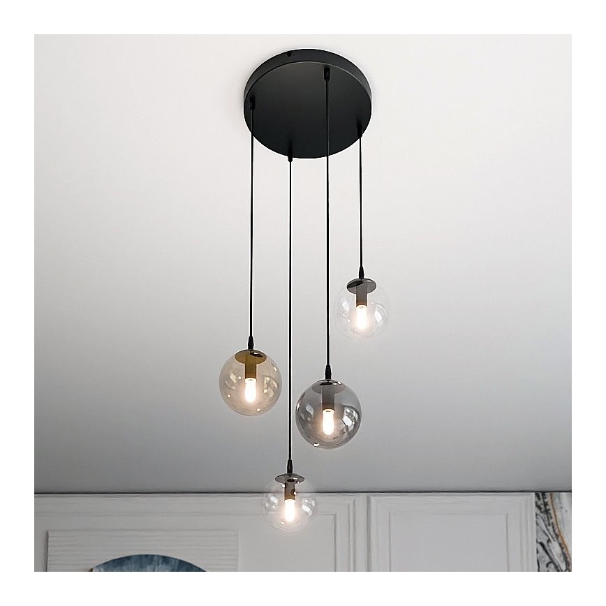 Luster na sajli COSMO 4xE14/10W/230V pr. 40 cm crna/siva/bež/prozirna