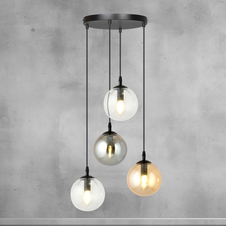 Luster na sajli COSMO 4xE14/10W/230V pr. 40 cm crna/siva/bež/prozirna