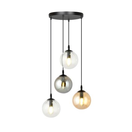 Luster na sajli COSMO 4xE14/10W/230V pr. 40 cm crna/siva/bež/prozirna