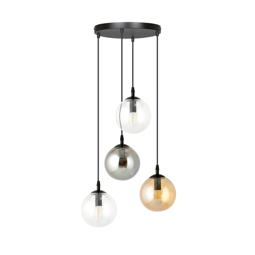 Luster na sajli COSMO 4xE14/10W/230V pr. 40 cm crna/siva/bež/prozirna