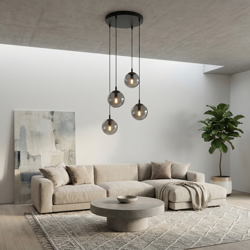 Luster na sajli COSMO 4xE14/10W/230V pr. 40 cm crna/siva