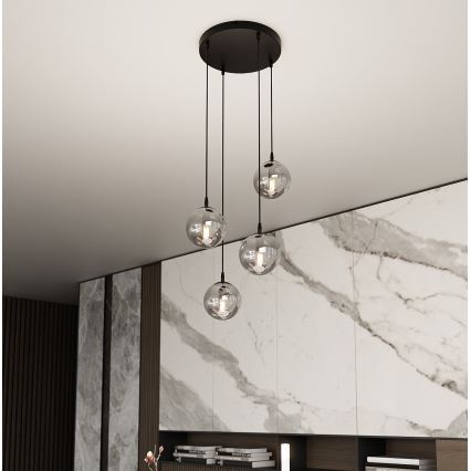 Luster na sajli COSMO 4xE14/10W/230V pr. 40 cm crna/siva