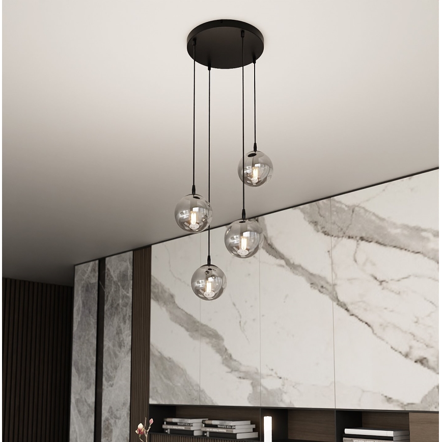 Luster na sajli COSMO 4xE14/10W/230V pr. 40 cm crna/siva
