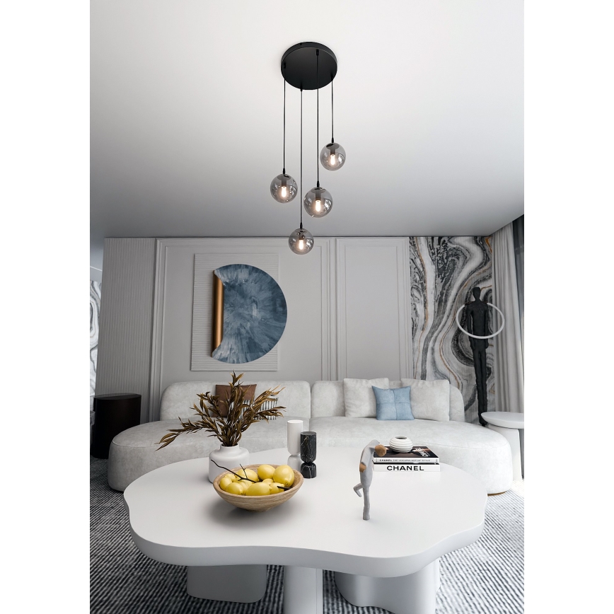 Luster na sajli COSMO 4xE14/10W/230V pr. 40 cm crna/siva