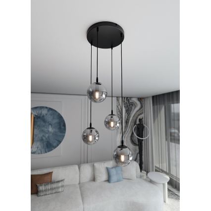 Luster na sajli COSMO 4xE14/10W/230V pr. 40 cm crna/siva
