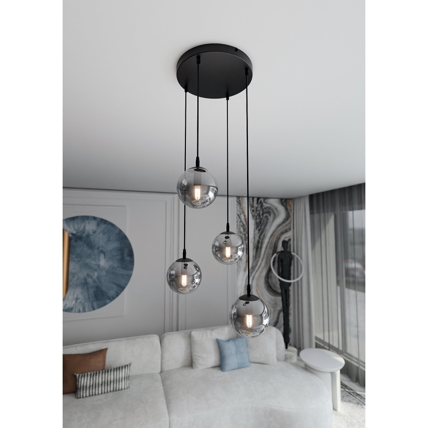Luster na sajli COSMO 4xE14/10W/230V pr. 40 cm crna/siva
