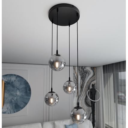 Luster na sajli COSMO 4xE14/10W/230V pr. 40 cm crna/siva