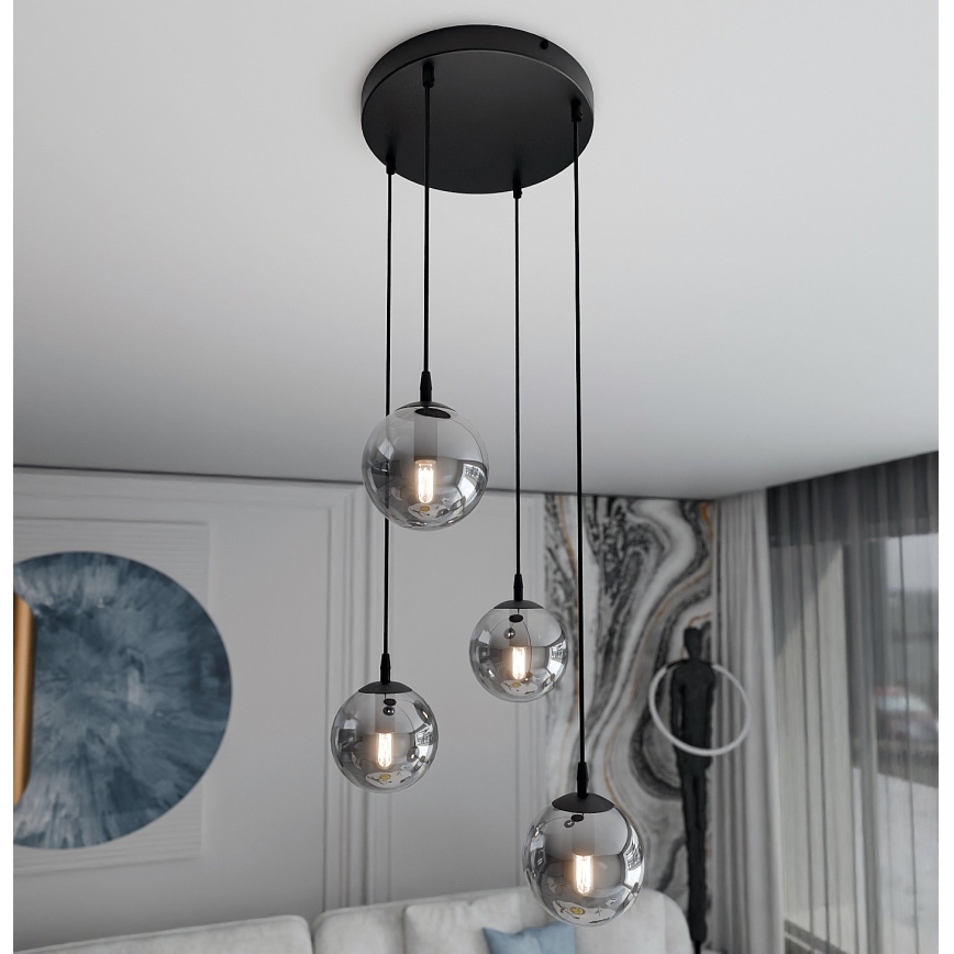 Luster na sajli COSMO 4xE14/10W/230V pr. 40 cm crna/siva