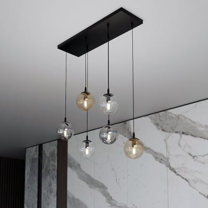 Luster na sajli COSMO 6xE14/10W/230V crna/siva/bež/prozirna