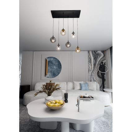 Luster na sajli COSMO 6xE14/10W/230V crna/siva/bež/prozirna
