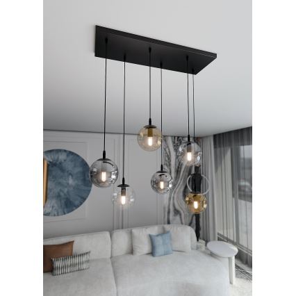 Luster na sajli COSMO 6xE14/10W/230V crna/siva/bež/prozirna