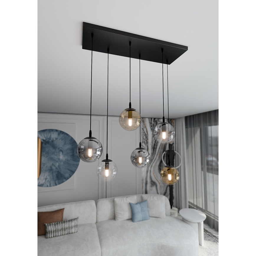 Luster na sajli COSMO 6xE14/10W/230V crna/siva/bež/prozirna