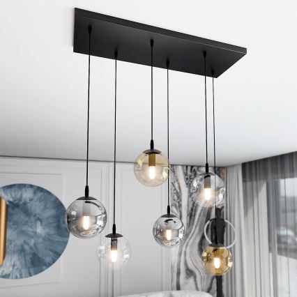 Luster na sajli COSMO 6xE14/10W/230V crna/siva/bež/prozirna